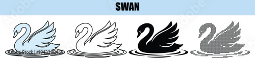 Swan Silhouette Collection on Water Icons Vector Set