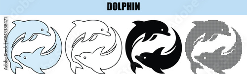 Two Dolphins Circle Silhouette in Yin Yang Symbol Shape