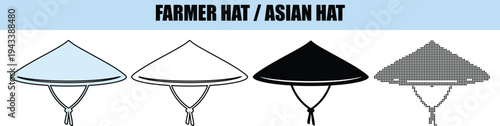 Traditional Asian Farmer Hats Silhouette Collection Set of Four Styles