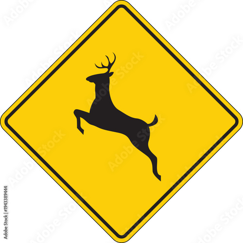 Deer crossing sign traffic road sign vector illustration isolated.