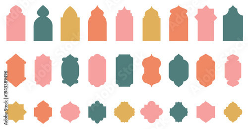 Ramadan kareem set stylish frame, promotions and advertising baner, islamic frame vector illustration in arabic style. Arabic muslim architecture frames, ramadan design elements.