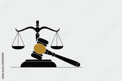 Justice scales beside gavel symbolizing law and authority.