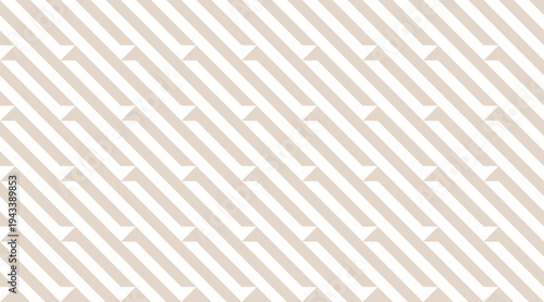 Seamless geometric pattern featuring beige and white diagonal stripes with integrated triangle elements. This minimalist, tileable vector background is ideal for textile prints, branding, and decor.