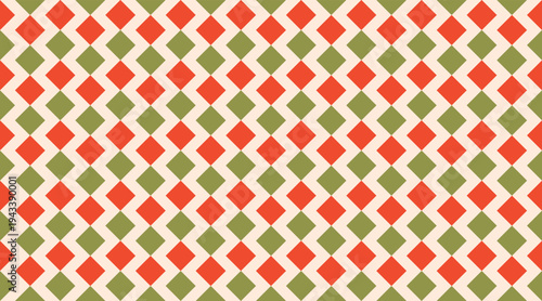 Seamless geometric pattern featuring red and green diamonds in a rhythmic zigzag arrangement on a cream background. This festive, tileable vector design is perfect for holiday textiles and decor.