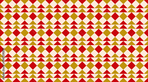 Seamless geometric pattern featuring red and gold diamonds and triangles in a rhythmic, mosaic-like grid. This festive, tileable vector design is perfect for holiday textiles, wallpaper, and crafts.