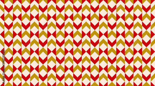 Seamless geometric pattern featuring red and gold chevron arrows and diamonds in a rhythmic grid. This festive, tileable vector design is perfect for holiday textiles, gift wrap, and modern decor.