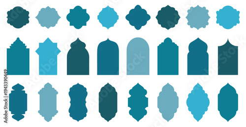 Ramadan frame shape. Islamic door window and arch design. Oriental architecture elements template set. Arab decorative window, muslim architecture ornate beautiful racy vector design.