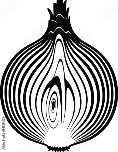 Silhouette fresh onion bulb slice showing internal layers vector illustration