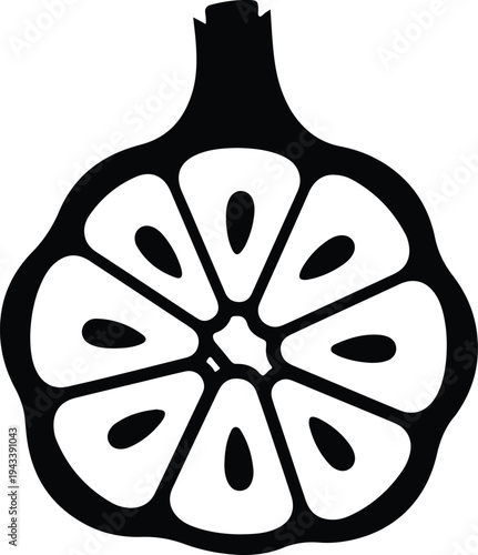 Silhouette garlic bulb cross section with individual cloves vector illustration