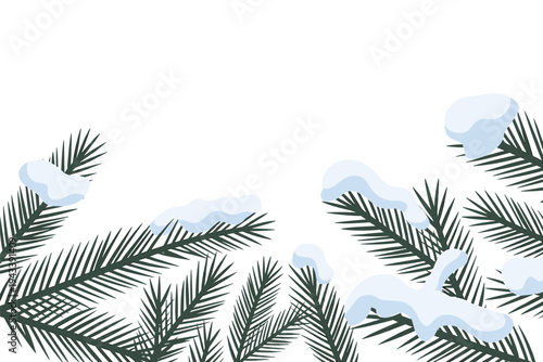 Snow covered fir branches forming a winter border illustration.