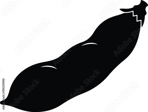 Silhouette of a single fresh green pea pod vegetable vector illustration