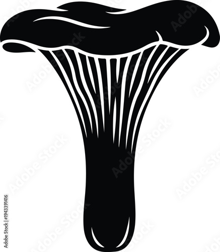Silhouette of a single edible chanterelle mushroom isolated vector illustration