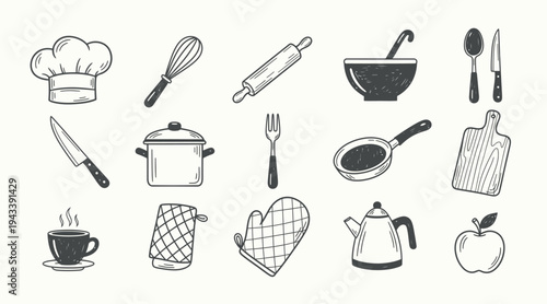 Kitchen utensils and tools illustration