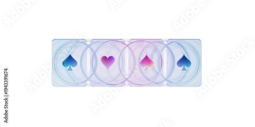 Gradient spade and heart symbols in overlapping circles on a card isolated on a transparent background