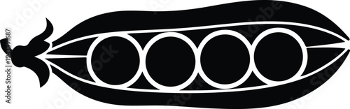 Silhouette pea pod with four round peas inside vector illustration