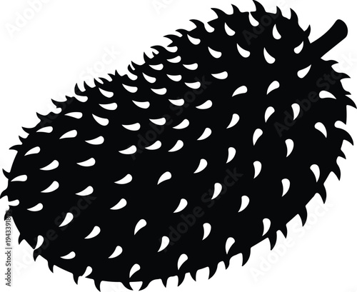 Silhouette soursop fruit with thorny skin isolated vector illustration