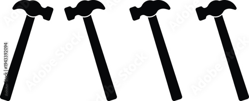Claw hammer silhouette icon set featuring professional carpentry tools for construction home repair maintenance and manual labor projects in black and white vector