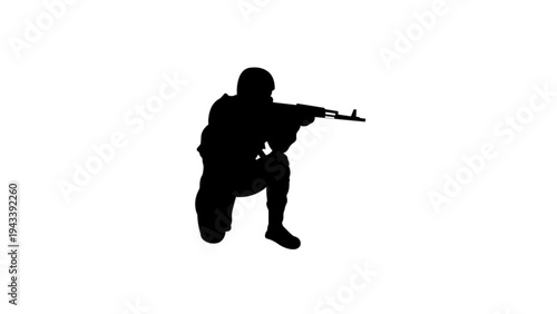 Soldier Silhouette Aiming Rifle in Kneeling Position