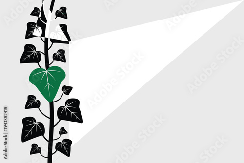 Black leaf stem with single green leaf symbolizing growth.