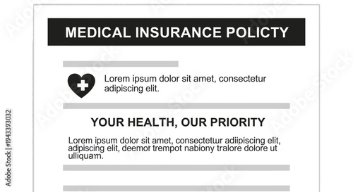 Medical Insurance Policy Document Concept Illustration with Heart Icon.