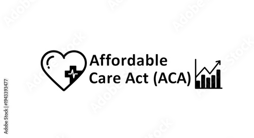 Affordable Care Act (ACA) Healthcare Concept with Heart and Growth Graph Icons.