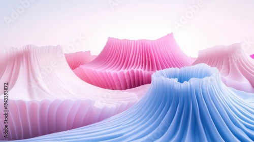 Soft Pleated Abstract Forms in Pastel Colors Flowing in Gentle Waves