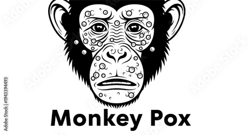 Monkeypox Disease Concept Illustration with Chimpanzee Face and Skin Rash Symptoms.