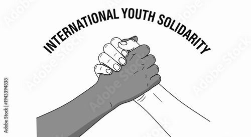 International Youth Solidarity Illustration with Two People of Different Skin Tones Holding Hands.