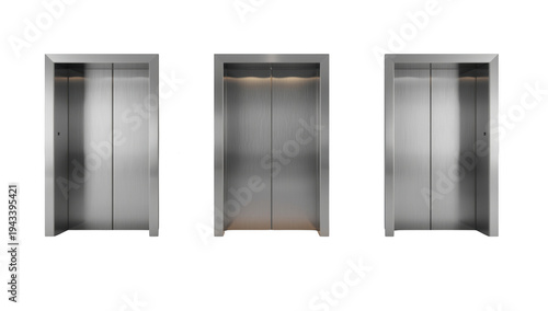 Three stainless steel elevator doors isolated on a transparent background elevators metallic 1