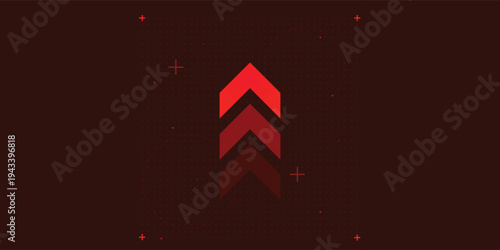Illustration of a bright arrow pointing up on a dark red background, digital business growth concept.