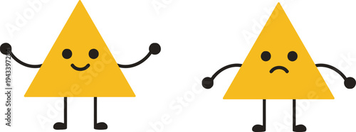 Two cartoon triangles with different facial expressions
