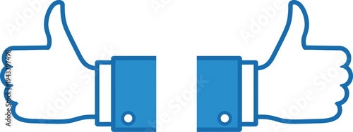 Two thumbs up with blue binder clips on white background