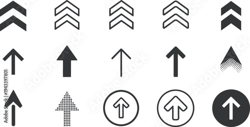 Collection of versatile upward-pointing arrow icons for web design, user interface, and digital navigation systems
