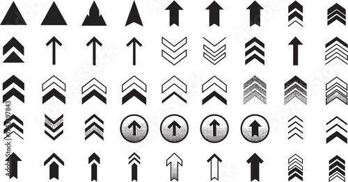 Up arrow UI icon set vector, Collection of diverse arrow icons in various styles and directions