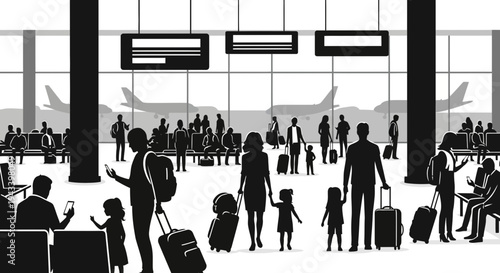 People waiting at an airport terminal.