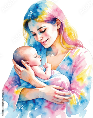 Mother Cradling her Baby — Mother's Day Love Vector Illustration
