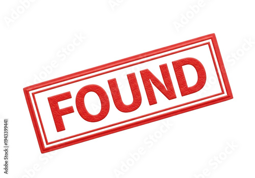 Red stamp with the word found indicating discovery or approval