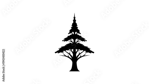 Stylized evergreen tree silhouette on white background for nature themes