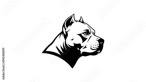 Bold black and white pitbull silhouette design on white background