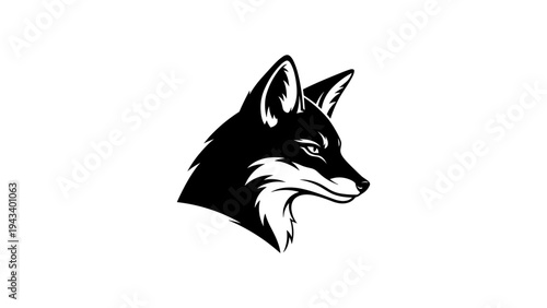 Monochrome wolf head silhouette on white background