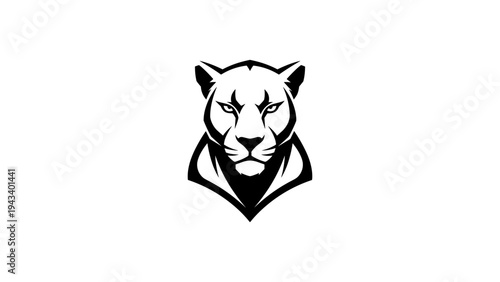 Fierce panther face in bold monochrome tattoo style design with intense gaze