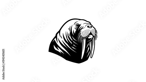 Detailed walrus profile in intricate black silhouette style