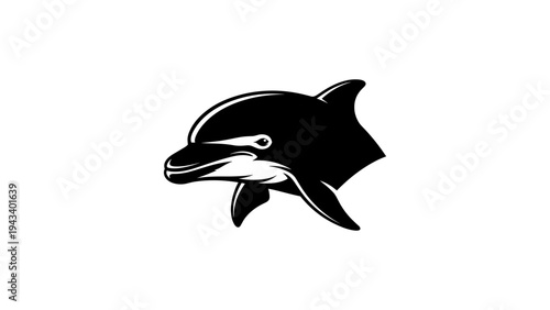 Monochrome dolphin silhouette design for marine themed art and apparel