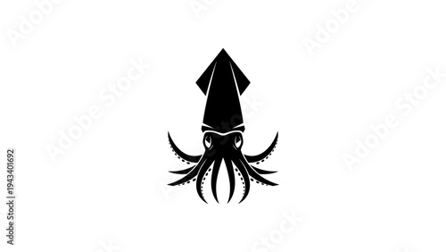 Squid silhouette icon: modern black sea creature design on white background
