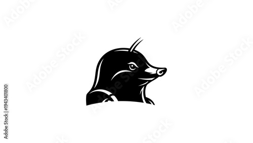 Stylized mole logo design with monochrome animal silhouette art in minimalist style
