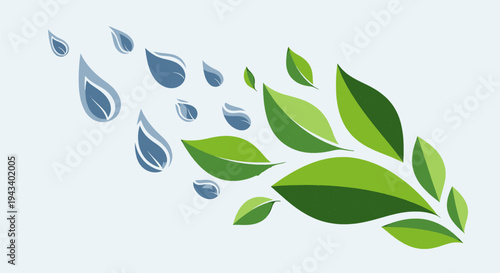 Green Leaves with Water Droplets.