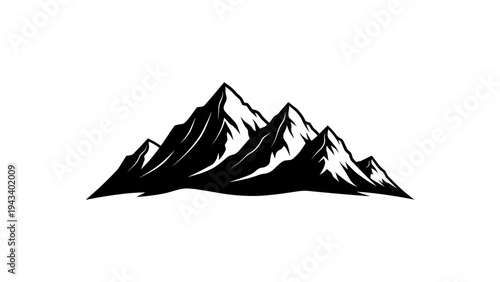 Majestic mountain range silhouette on white background for outdoor and adventure design