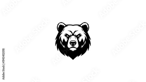 Fierce bear head emblem in black and white silhouette