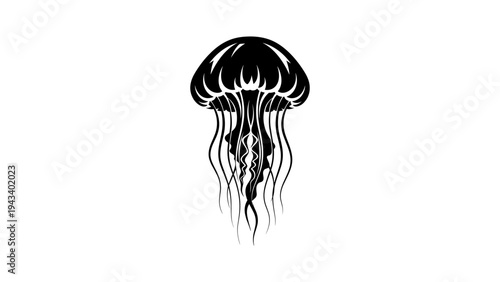 Black and white minimalist jellyfish design with flowing tentacles