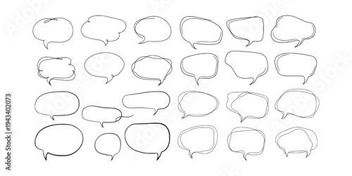Hand drawn speech bubble set in sketch style on light background showing communication and exchange ideas concept